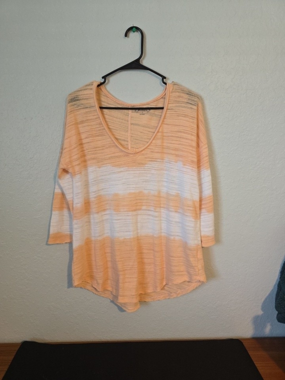 Mudd Peach & White Striped V-Neck Tee